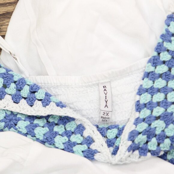 NWT Raviya Womens Plus Size Crochet Flounce-Hem Cover Up 76613X White / Blue 2X - Picture 7 of 8